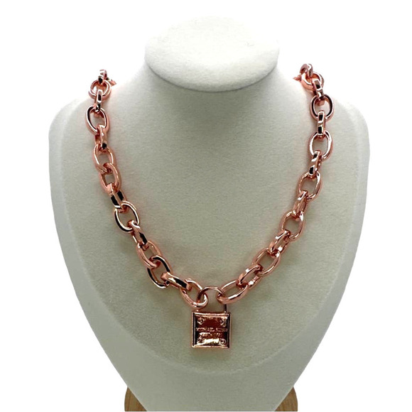 MICHAEL KORS Est 1981 Rose Gold-tone Padlock Pendant Chain Necklace - Picture 2 of 7